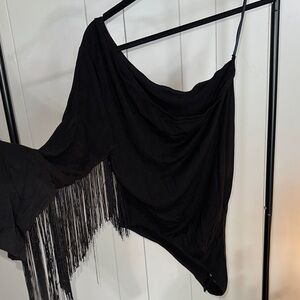 Stylish Black Fringe Bodysuit